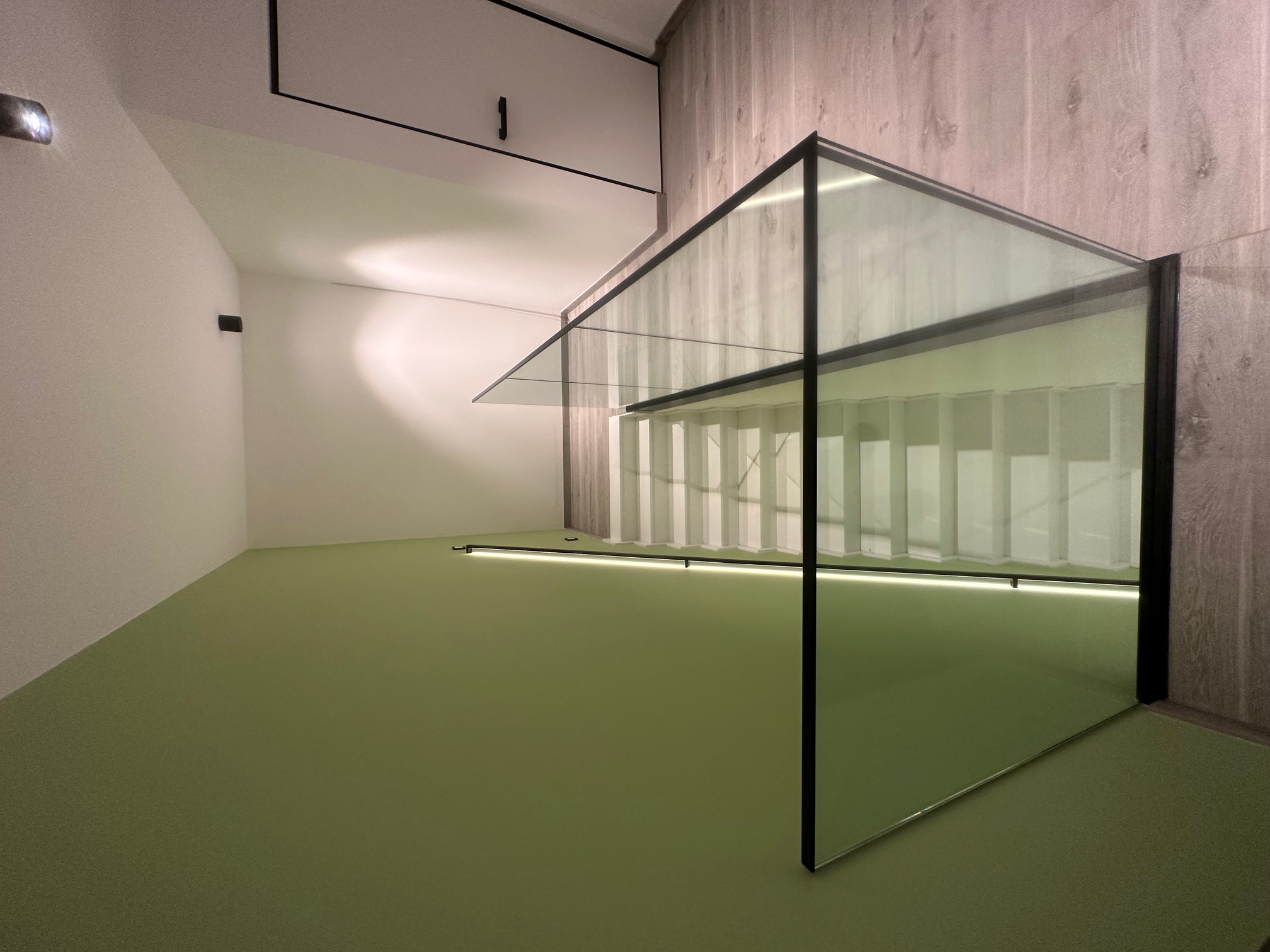Glazen balustrade op vide met bijhorende muurgreep en ingewerkte Ledverlichting detail Glazen balustrade op vide met bijhorende muurgreep en ingewerkte Ledverlichting - detail 4, Steenhuffel